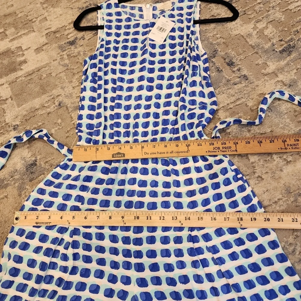 NWT Kate Spade Sleeveless Blue Island Stamp Romper belted pockets size L viscose